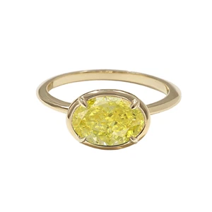 Fancy Intense Yellow 14K Yellow Gold 1.80 Ct Diamond Ring IGI Lab Grown Oval Cut - Picture 1 of 9