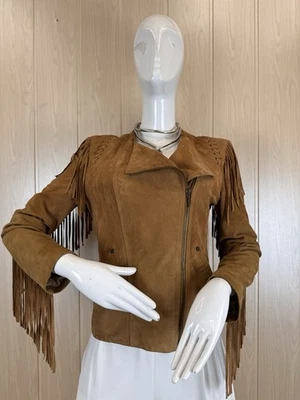 Y2K Plein Sud Suede Leather Fringe Western Cowgirl Cropped Jacket Size 6 - Image 1 of 4