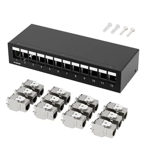 Panneau de brassage 10 Gbps 12 ports CAT7 avec 12 modules Keystone Jack CAT.7... - Afbeelding 1 van 7