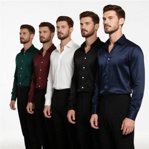 Herren Seidenhemd Button Down Hemd Langarm Hemd Freizeit Formell Hemd Jacke - Bild 1 von 23