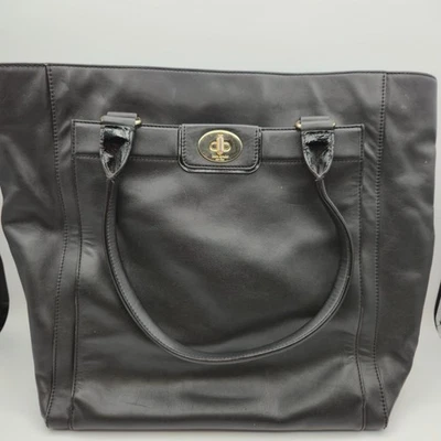 Bolso de Mano Kate Spade New York Negro Imitación Cuero Dorado Cierre Giratorio Forro a Rayas Foto 1 de 4