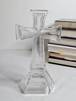 Figura religiosa cruz de vidrio transparente con soporte decoración de mesa regalo espiritual 8" Foto 1 de 4