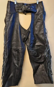 Used Route 66 Genuine Motorcycle Leather Chaps with Fringes Size:Large DP-10090 - Bild 1 von 16