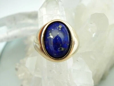 Natural Lapis Lazuli Gemstone with 14K Gold Plated Silver Ring For Men's #1012 — 第 1/4 张图片
