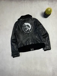Vintage Diesel Leather Jacket Bomber Big Logo Avant-Garde Japanese Black Mens - Picture 1 of 24