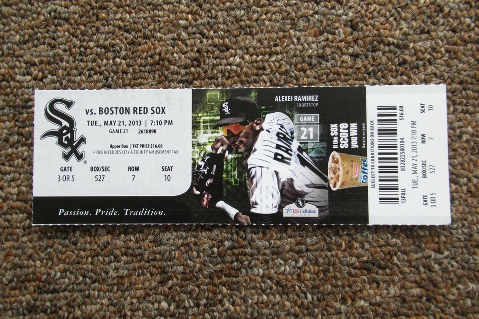 CHICAGO WHITE SOX VS BOSTON RED SOX 5/21/2013 FULL TICKET ~ JEFF KEPPINGER HR - Image 1 of 1