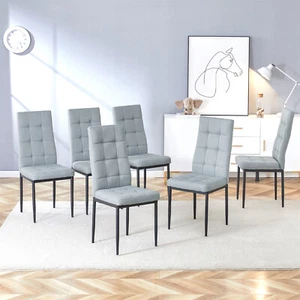 Set of 6 Dining Chair Linen Upholstered Chair Kitchen Dining Room Chairs Gray - Picture 1 of 12