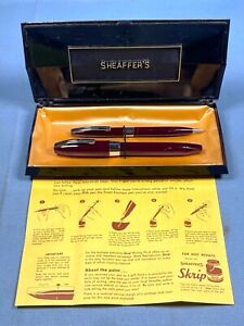Vintage Sheaffer's Made in U.S.A. White Dot Model Pen & Pencil Set w/Case Papers