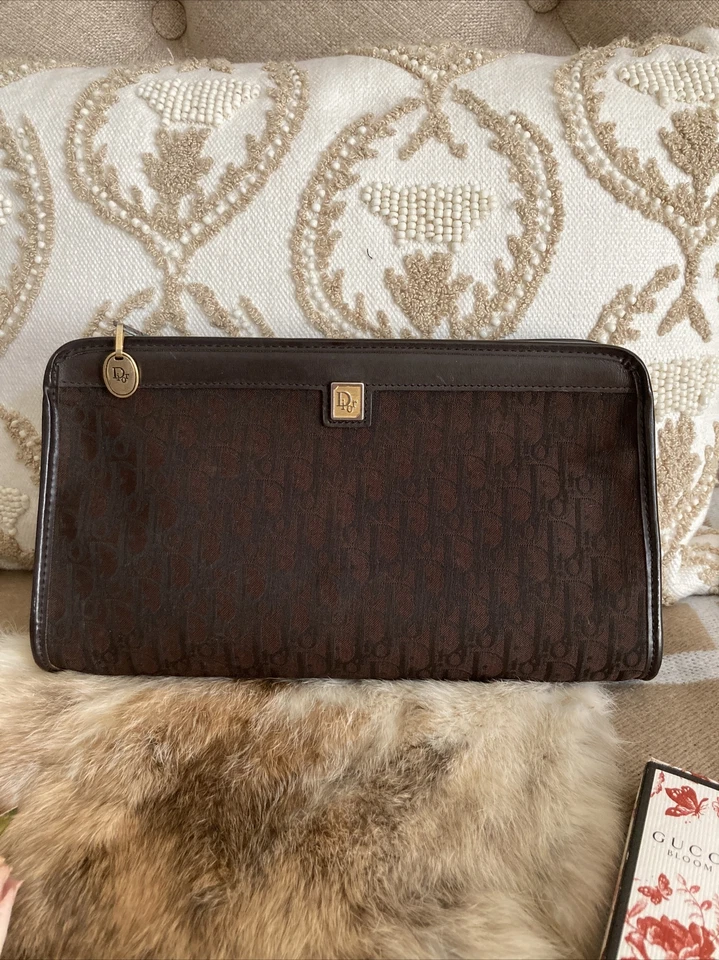 Auténtico Bolso sin asas Christian Dior Trotter Patrón Lona Cuero Marrón Foto 1 de 4