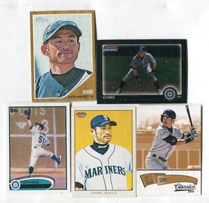Lote de 5 tarjetas de béisbol Ichiro SEATTLE MARINERS NUEVA YORK YANKEES MARLINS (LOTE 48) - Imagen 1 de 1