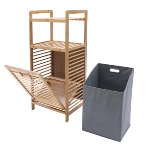 Dirty Clothes Laundry Hamper Bamboo Basket Washing Organizer with Storage Shelf - Picture 1 of 11