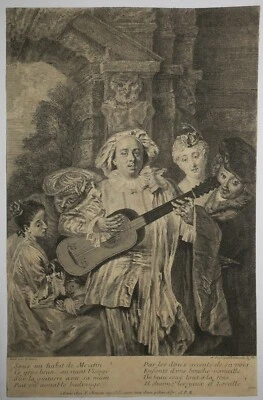 WATTEAU Antoine (d'après) - "Sous un habit de Mezetin". Eau-forte et burin. - Photo 1/2