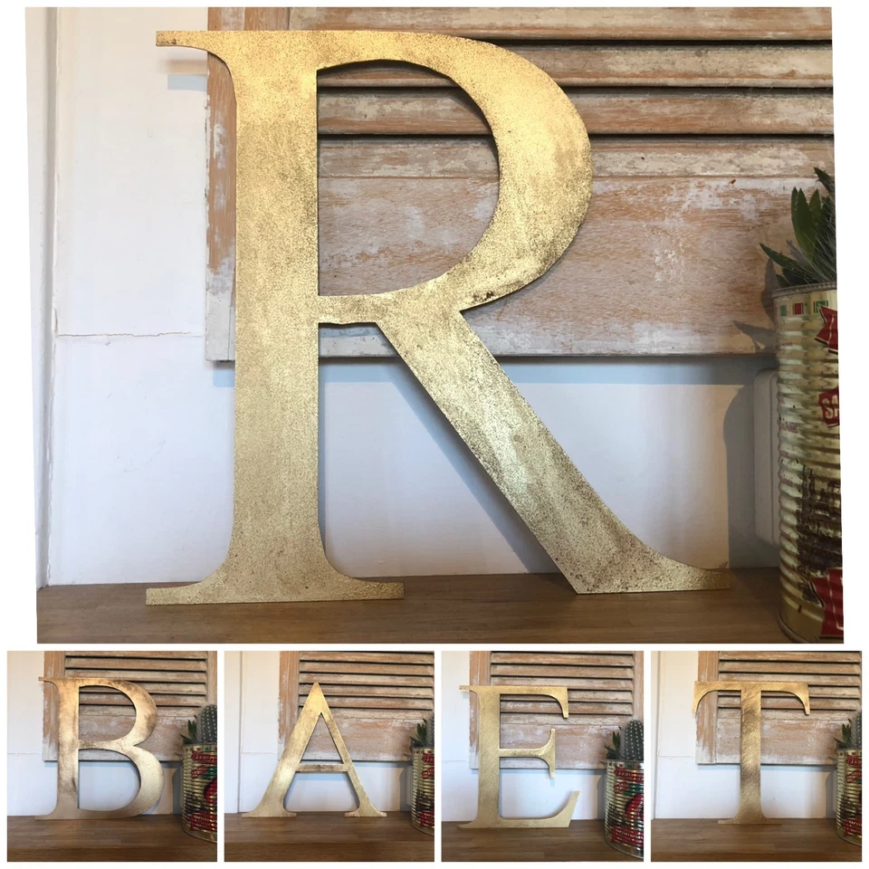 GOLD METAL LETTERS HOME SHOP WORDS VINTAGE RUSTIC SIGN CHRISTMAS DECORATION - Image 1 of 4