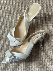 Kate Spade Heels Slingback Silver Glitter Open-Toed Shoes UK 4 / US 7B - Picture 1 of 18