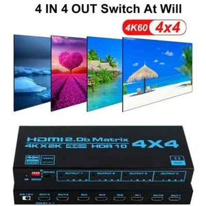 4x4 HDMI True Matrix 4K@60Hz HDMI Matrix Switcher Splitter Converter 4 In 4 Out - Picture 1 of 12