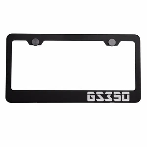 Matte Black License Plate Frame Silver GS350 Laser Etched Metal Screw Cap - Picture 1 of 8
