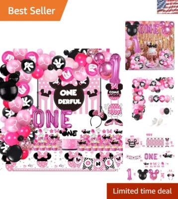Onederful 115 Piezas Rosa 1er Cumpleaños Fiesta Kit: Globos, Telón de Fondo y Más Foto 1 de 4