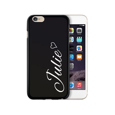 Funda de teléfono inicial personalizada; nombre de corazón blanco en cubierta de teléfono suave TPU negra Foto 1 de 4