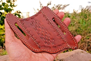 FUNDA FUNDA CINTURÓN CUERO GENUINO HECHA A MANO PARA CUCHILLO HOJA PLEGABLE DE 4"" EDC - Imagen 1 de 4