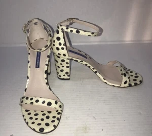 NWOB Stuart Weitzman Nearlynude Cream Dot Spotted Snake Ankle Strap Heels Sz 8 - Picture 1 of 11