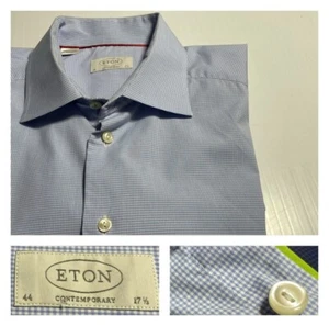 Camisa de vestir Eton azul claro a cuadros de guinga *se adapta a 16,5* (etiqueta contemporánea 17,5) - Imagen 1 de 17
