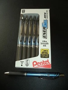 12 Pentel EnerGel Deluxe RTX 0.5mm Rollerball Gel Ink Pens Black Liquid Fine 0.5 - Picture 1 of 2