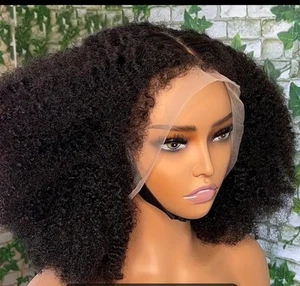 13x4x1 HD LACE AFRO KINKY CURL BRAZILIAN VIRGIN HUMAN HAIR WIG 14" NATURAL BLACK - Picture 1 of 7