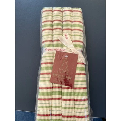 Rich Home Set of 4 Designer Placemats Holiday Stripes Red Green White - Image 1 of 2