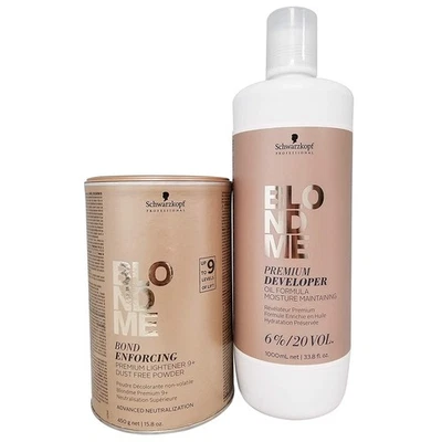 Schwarzkopf DUO Blond Me Premium Lift 9 blanqueador y 6% desarrollador 33,8 oz SET Foto 1 de 2