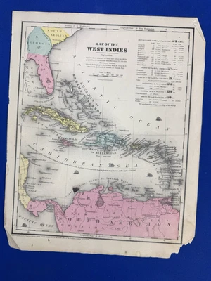 Цветная карта 1853 ВЕСТ-ИНДИЯ, Карибский бассейн ~ КОРАБЛИ, церкви, период индоктринации - Изображение 1 из 4