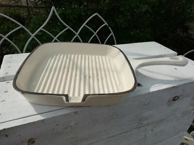  Gino De Campo Cast Iron Cream Enamel Frying Griddle Steak Skillet Pan - Image 1 of 4