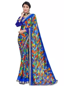 SIRIL Women's Lace & Printed Chiffon Saree with Blouse - Picture 1 of 5