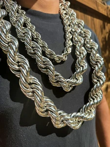 14k Gold Plated Hollow Rope Dookie 24" 30" 36" HipHop HugeParty Necklace Chain - Picture 1 of 20