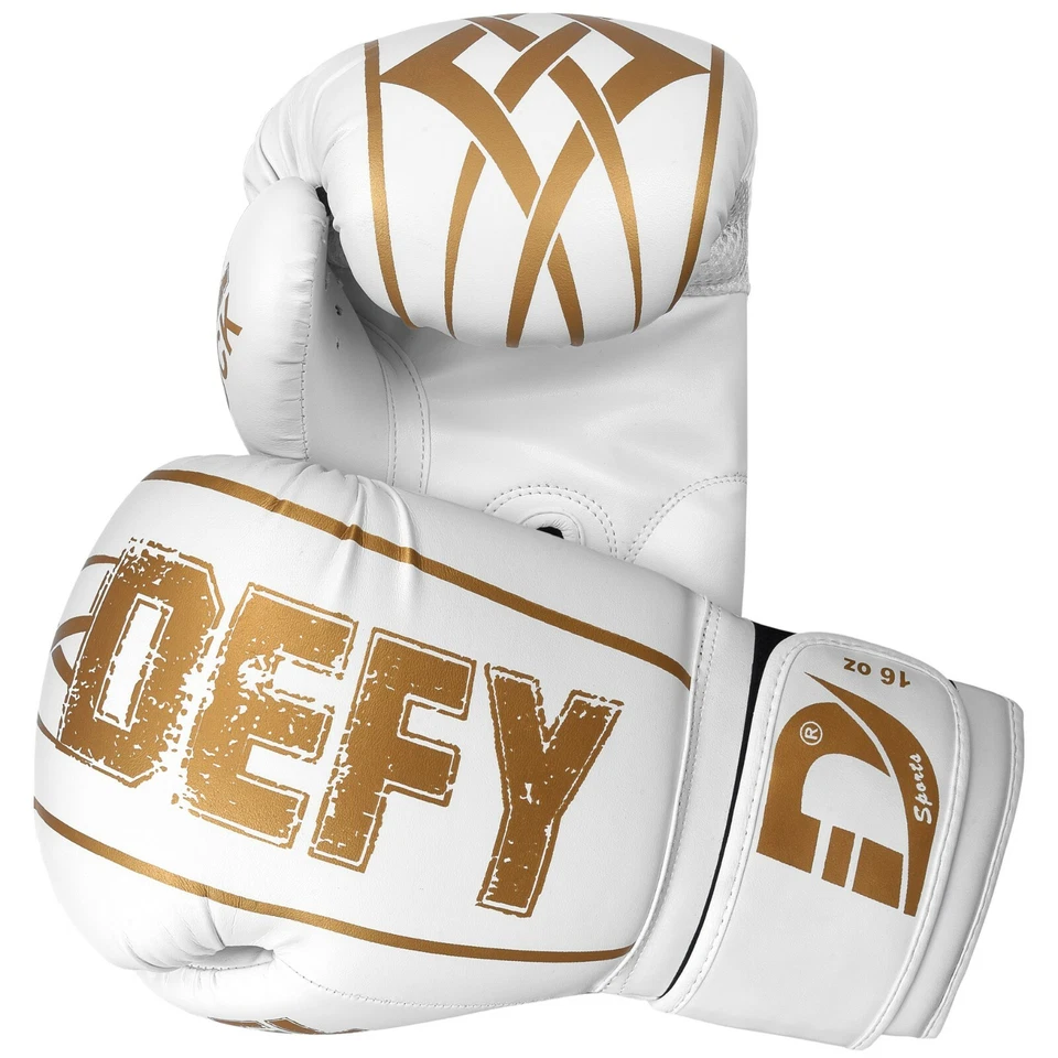 DEFY SPORTS DEFY® Synthetic Leather Boxing Glove Thai Punch Training Sparring Gloves White