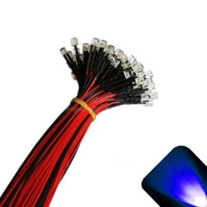 100 x 12v 5mm Flat Top Pre Wired Blue LED Wide Angle 13v 14v 15v Prewired Light - Picture 1 of 2