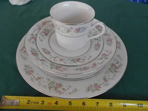 CHINA SET 36 pcs. - TS SPRING FORAL White - Pink - Blue Flowers - Platinum trim - Picture 1 of 13