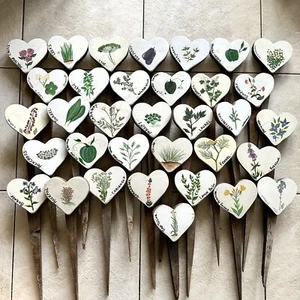 Vintage Heart Shaped Hand Painted Wooden Herbs & Vegetables Garden Signs - 34pcs - Picture 1 of 14