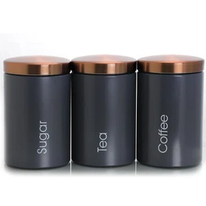 MegaChef Kitchen Storage 3 Piece Sugar, Coffee and Tea Canister Set Matte Gray - Picture 1 of 3