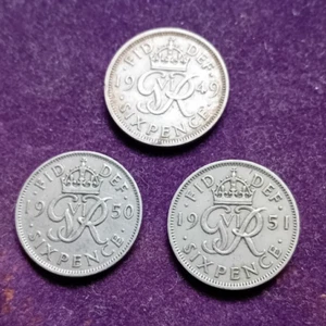 Set of 3 George VI sixpences 1949-51 - Picture 1 of 2