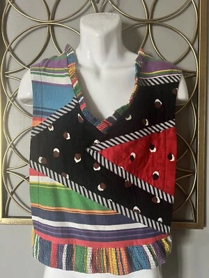 Vtg Sz S 80s KOOS VAN DEN AKKER Primary color Geometric patchwork Sleeveless Top - Image 1 of 4