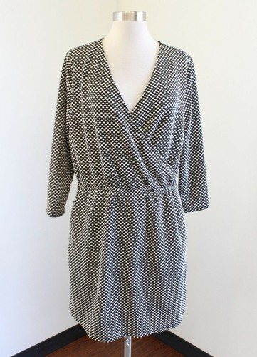 OFF WHITE Abito nuovo con etichette 41 biancospino punto fix nero bianco sporco Surplice scollo a V a pois XL