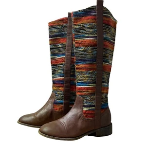 Bakers Western Style Multicolor Knee High Faux Leather Flat Heel Boots Size 6 - Picture 1 of 12