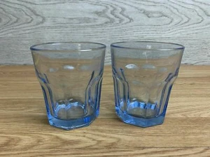 2 x Clear Blue Glass Chunky Tumblers 4" Tall - Picture 1 of 8