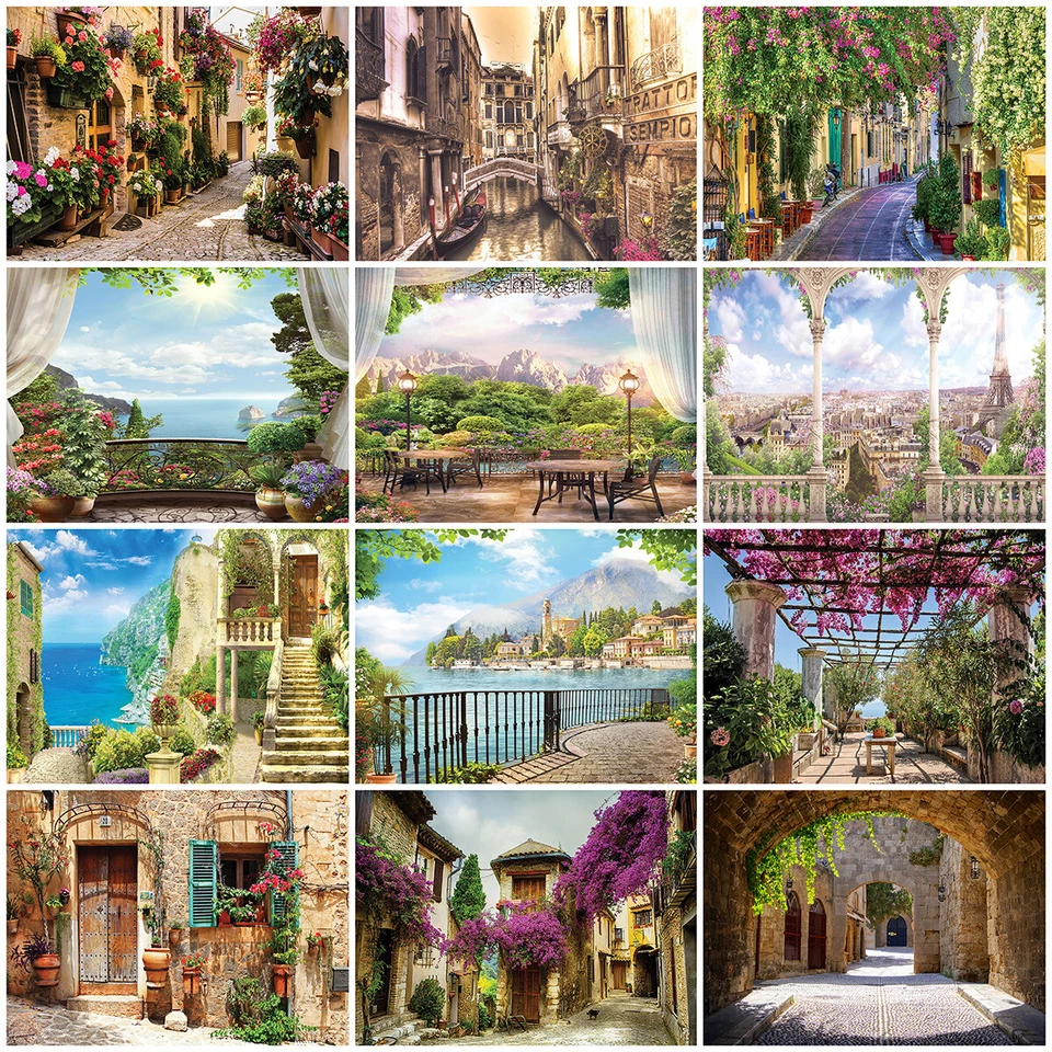 Wallpaper alley 3D effect photo wallpaper fleece city flowers Italy Tuscany living room - Image 1 of 1