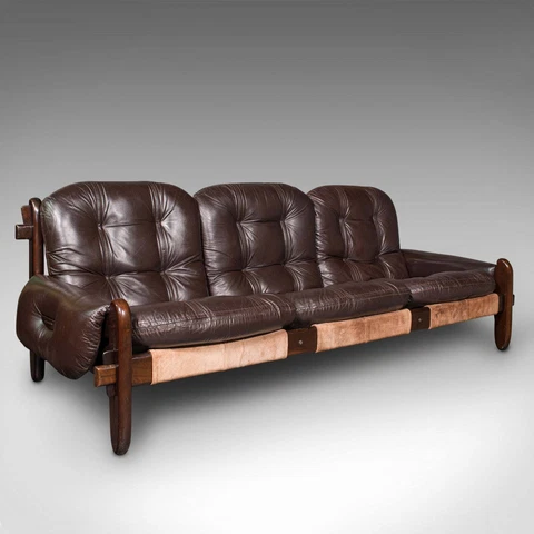 Large Vintage 3 Seat Sofa, Brazilian, Leather, Settee, Jean Gillon, Probel, 1970 Cover