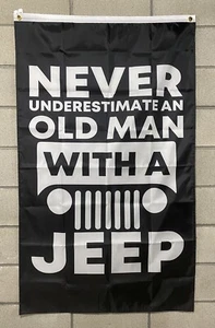 Jeep Flag FREE SHIP Old Man Jeep Gang Wrangler 4x4 Off-Road Man Cave USA 3x5’ - Picture 1 of 1