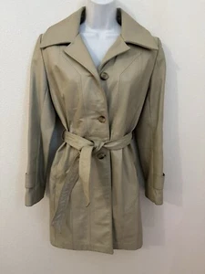 Vintage New England Sportswear Leather Trench Coat Womens Small Almond Tan 70s - Picture 1 of 10