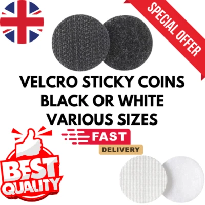 Velcro® Stick On Coins Choice of Hook & Loop Sticky Dots Coins Strong Adhesive - Image 1 of 4