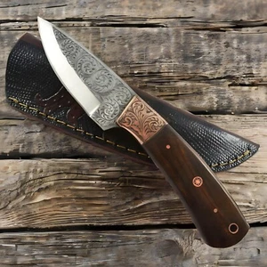 Custom Handmade Fixed Blade knife Engraved Blade With Brass Rosewood Handle - Picture 1 of 5