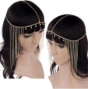 Gold Cleopatra Egyptian Costume goddess Hair Head Chain Headpiece Headband - Picture 1 of 3